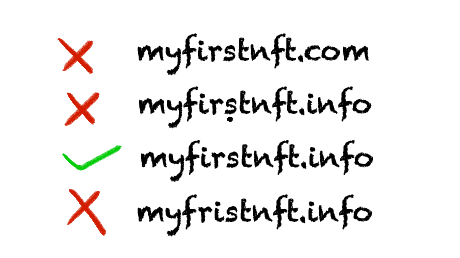 A simple comparison of similar-looking website addresses, showing how small domain differences can reveal a phishing site.